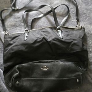 Coach Black Nylon and Leather Tote with Front Pocket